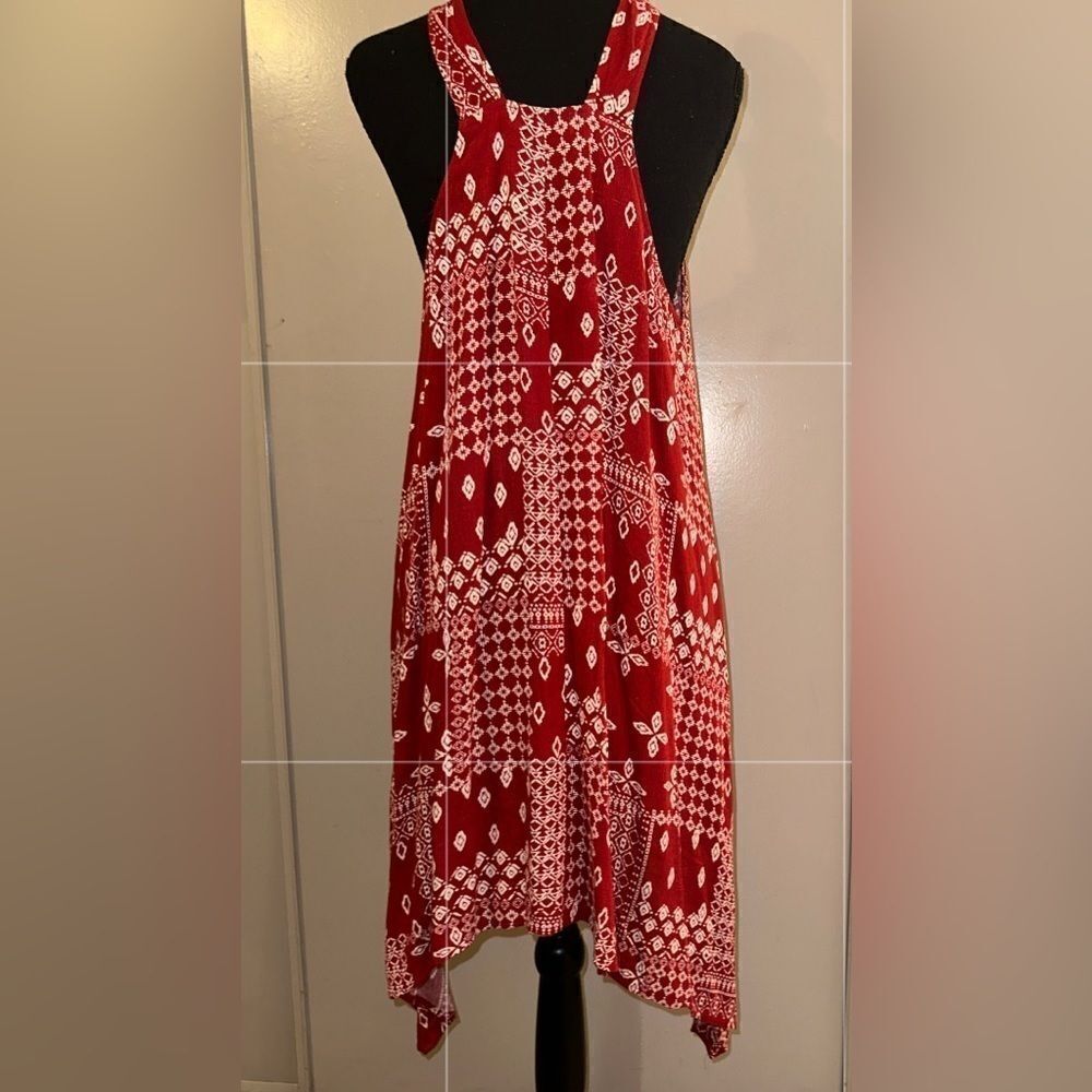 SUGAR lips Red Scarf maxi hanky hem racer back cross straps red-white EUC sz M